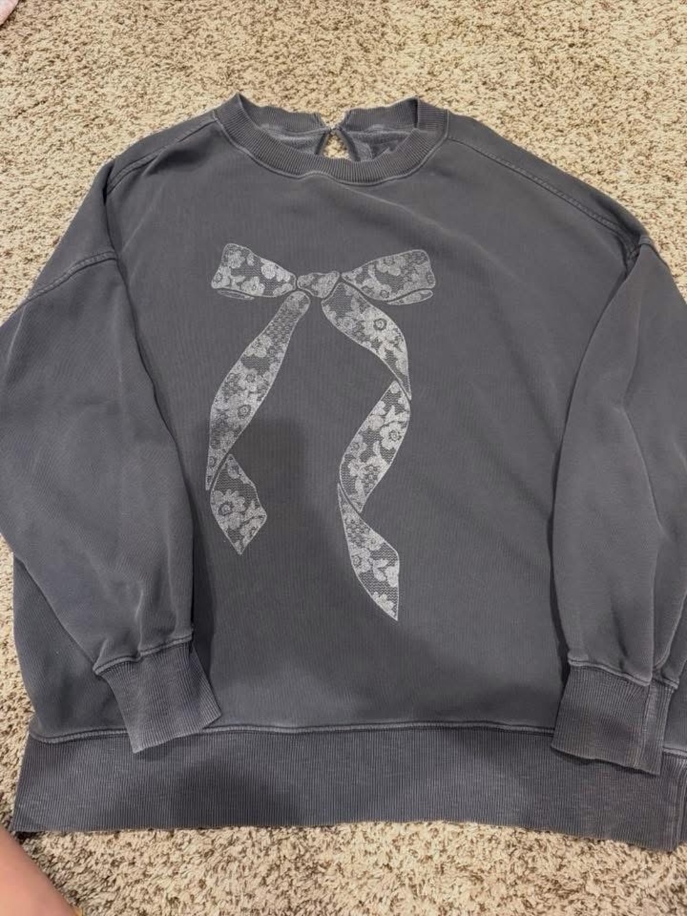 aerie Charcoal Gray Pullover Sweatshirt with Bow Graphic